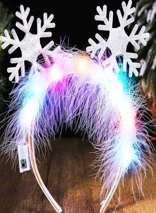 GORTIN Light up Christmas Headband LED Snowflake Headpiece Glowing Feather Xmas Holiday Costume Hair Accessories for Women - Image 2