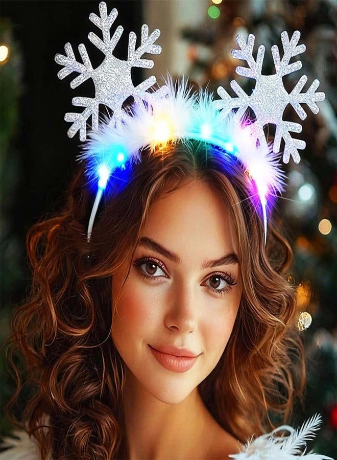 GORTIN Light up Christmas Headband LED Snowflake Headpiece Glowing Feather Xmas Holiday Costume Hair Accessories for Women - Image 5