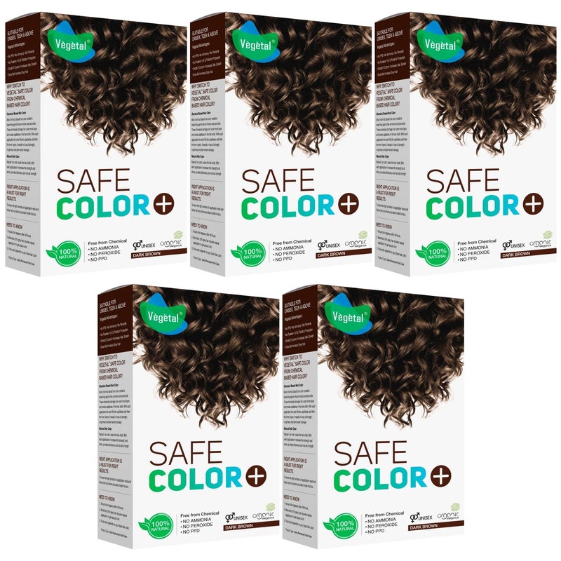 Vegetal Safe Hair Color Dark Brown 50gm Pack of 5 Certified Organic Chemical and Allergy Free Bio Natural Hair Color with No Ammonia Formula for Men Women - Image 1