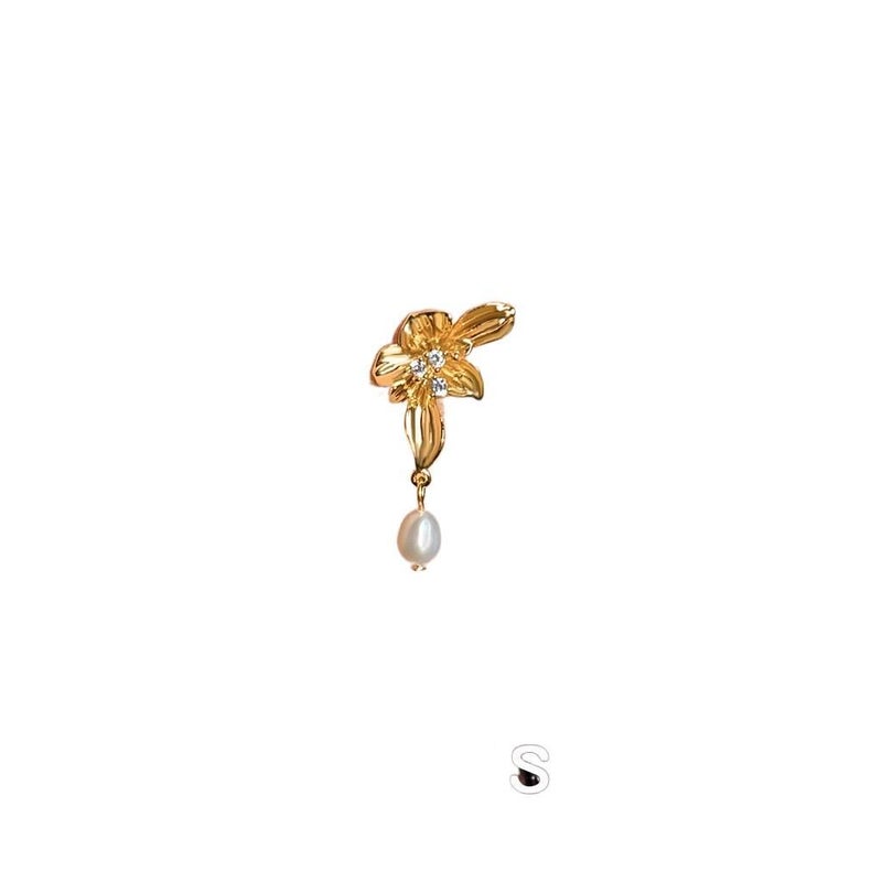Gold Pearl Earrings with Rhinestone Detail and Lightweight Huggie Profile for Daily Wear and Elegant Styling - JOVA - Image 3