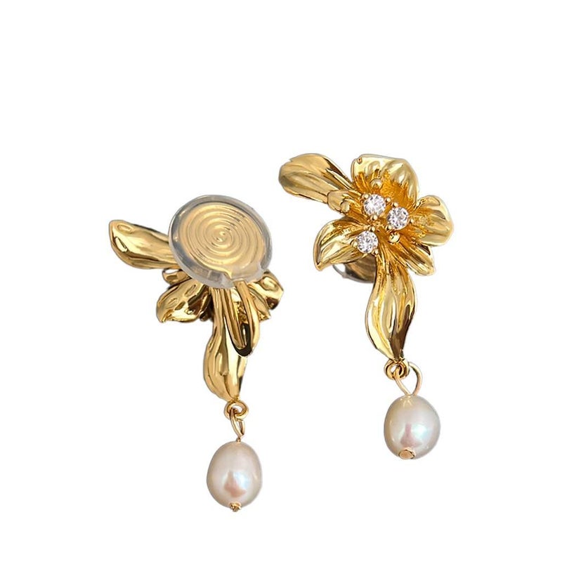 Gold Pearl Earrings with Rhinestone Detail and Lightweight Huggie Profile for Daily Wear and Elegant Styling - JOVA - Image 1