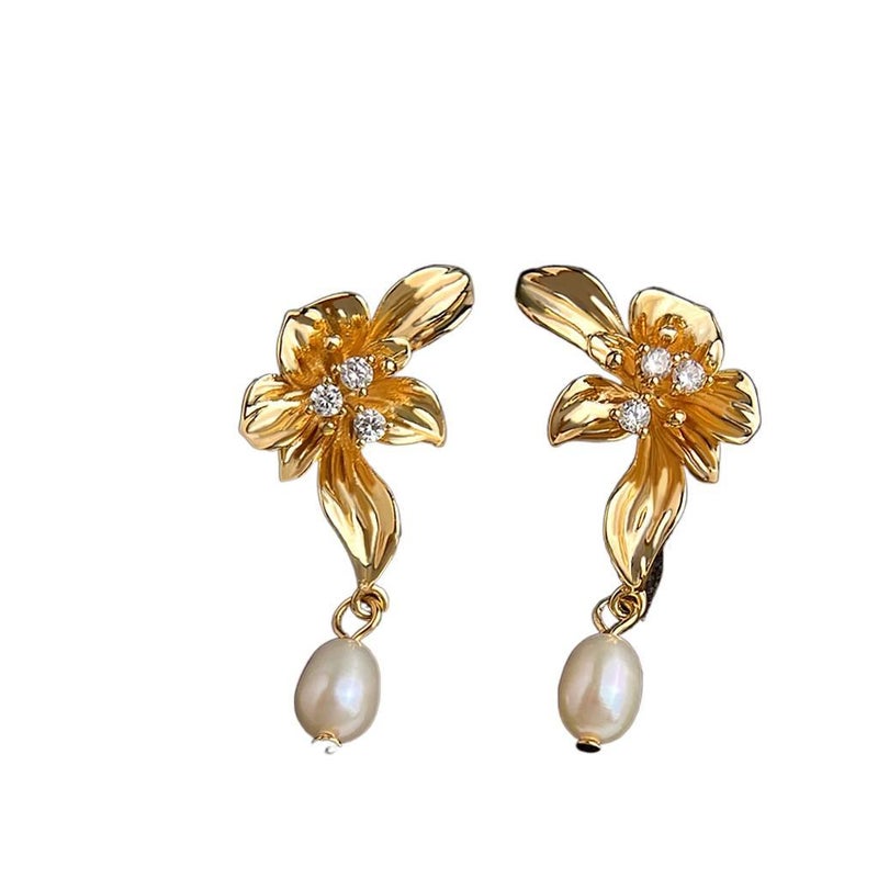 Gold Pearl Earrings with Rhinestone Detail and Lightweight Huggie Profile for Daily Wear and Elegant Styling - JOVA - Image 2
