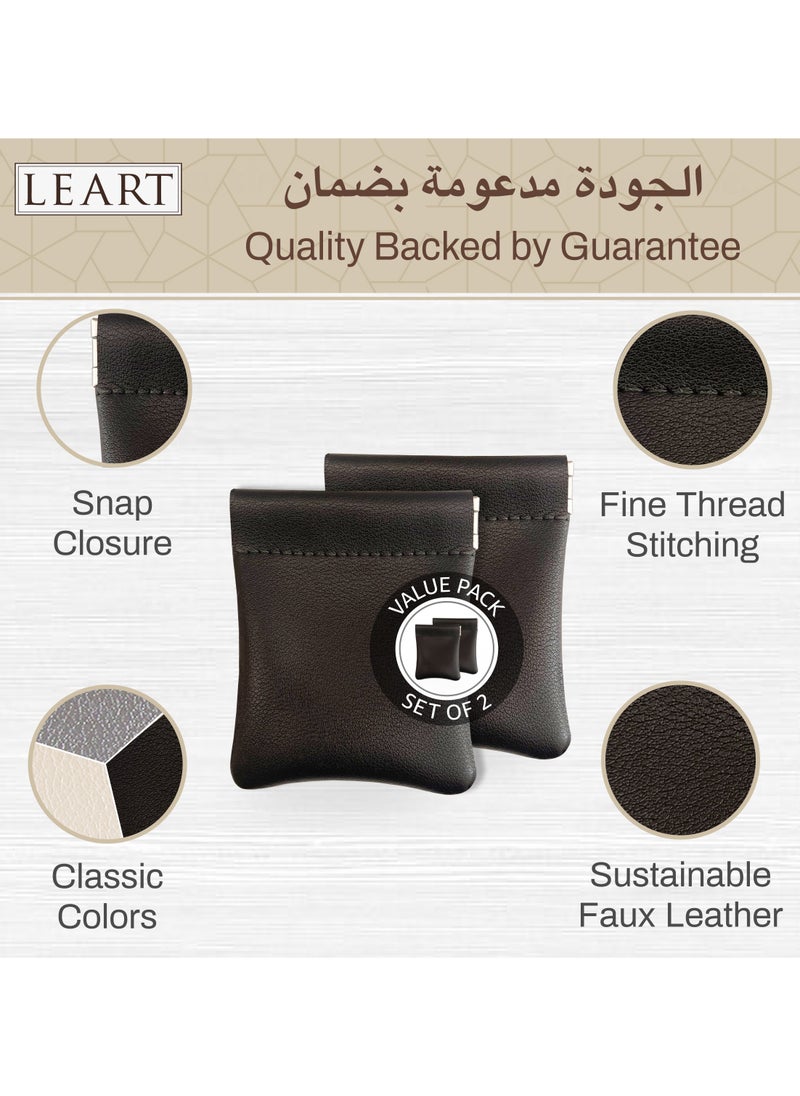 LeArt - Leather Squeeze Coin Pouch for Men & Women | Coin Purse | Coin Holder | For Coins, Keys, Earphones, Cards, AirPods, Rosary | Great Gifting Option (Black | Set of 2) - Image 1