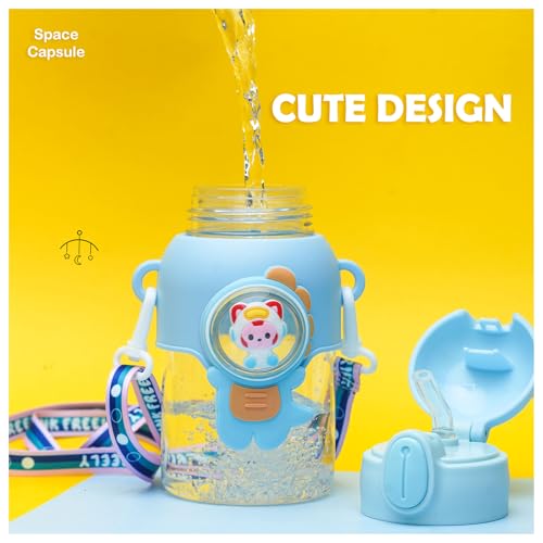 Veejet joyland 600ml Kids Sipper Water Bottle with Anti-Leak Cartoon Spacer |Spill-Proof, Durable for School,Travel, and Everyday Use with straw Drinking bottle | Gift for Birthday | Color : (Blue) - Image 5