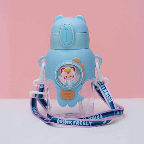 Veejet joyland 600ml Kids Sipper Water Bottle with Anti-Leak Cartoon Spacer |Spill-Proof, Durable for School,Travel, and Everyday Use with straw Drinking bottle | Gift for Birthday | Color : (Blue) - Image 3