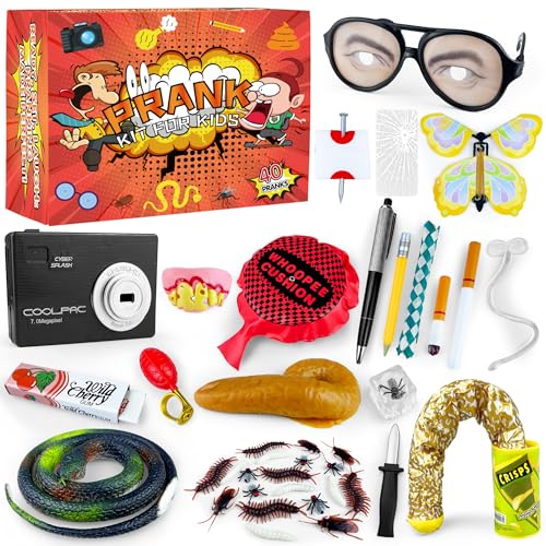 PPXMEEUDC 40 PCS Prank Kit for Kids Prank Toys Pack Set Box for Gifts April Fools Pranks Practical Jokes for Halloween Christmas Birthdays - Image 1