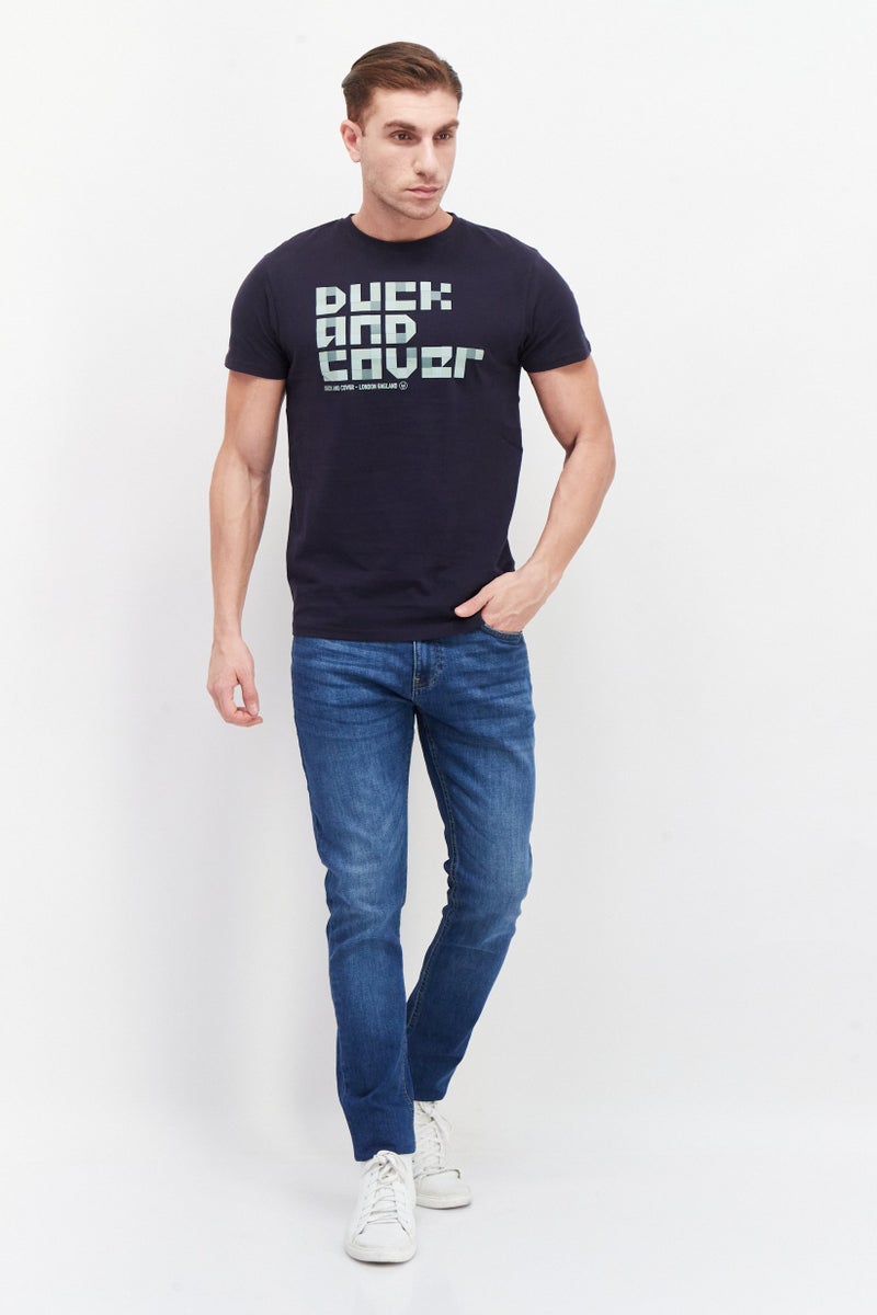 DUCK AND COVER Men Crew Neck Short Sleeve Graphic T-Shirt, Navy Combo - Image 3