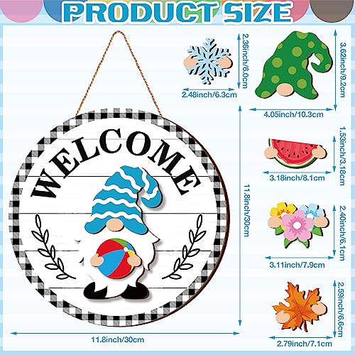Qunclay Interchangeable Wooden Gnome Decor Holiday Seasonal Gnome Decorations with Magnet Pieces and Detachable Hats Changeable Welcome Sign for Home(Vivid Style) - Image 3