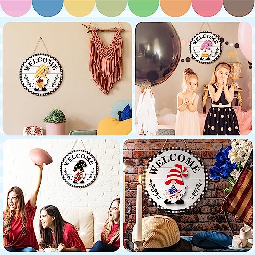 Qunclay Interchangeable Wooden Gnome Decor Holiday Seasonal Gnome Decorations with Magnet Pieces and Detachable Hats Changeable Welcome Sign for Home(Vivid Style) - Image 5