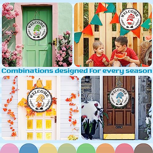 Qunclay Interchangeable Wooden Gnome Decor Holiday Seasonal Gnome Decorations with Magnet Pieces and Detachable Hats Changeable Welcome Sign for Home(Vivid Style) - Image 2