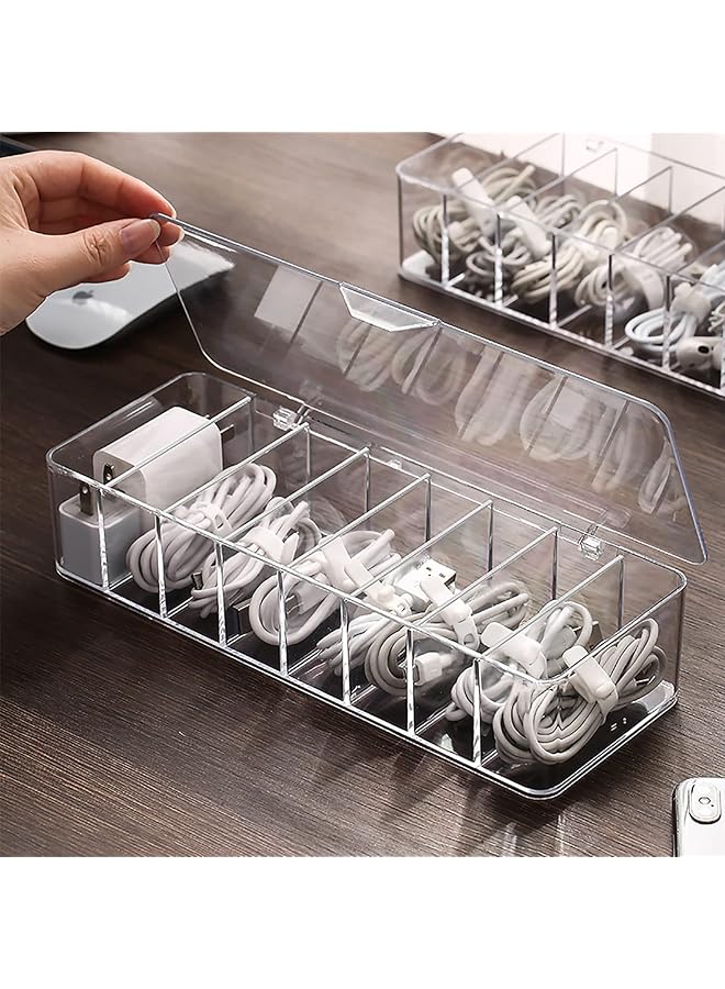 erorex Data Cable Organizer Storage Box With Lid Electronic Cables Organizer Box Transparent Charger Cable Organiser Desk Accessories Storage Organizer Cable Management Tidy With 10 Cable Ties Straps - Image 1