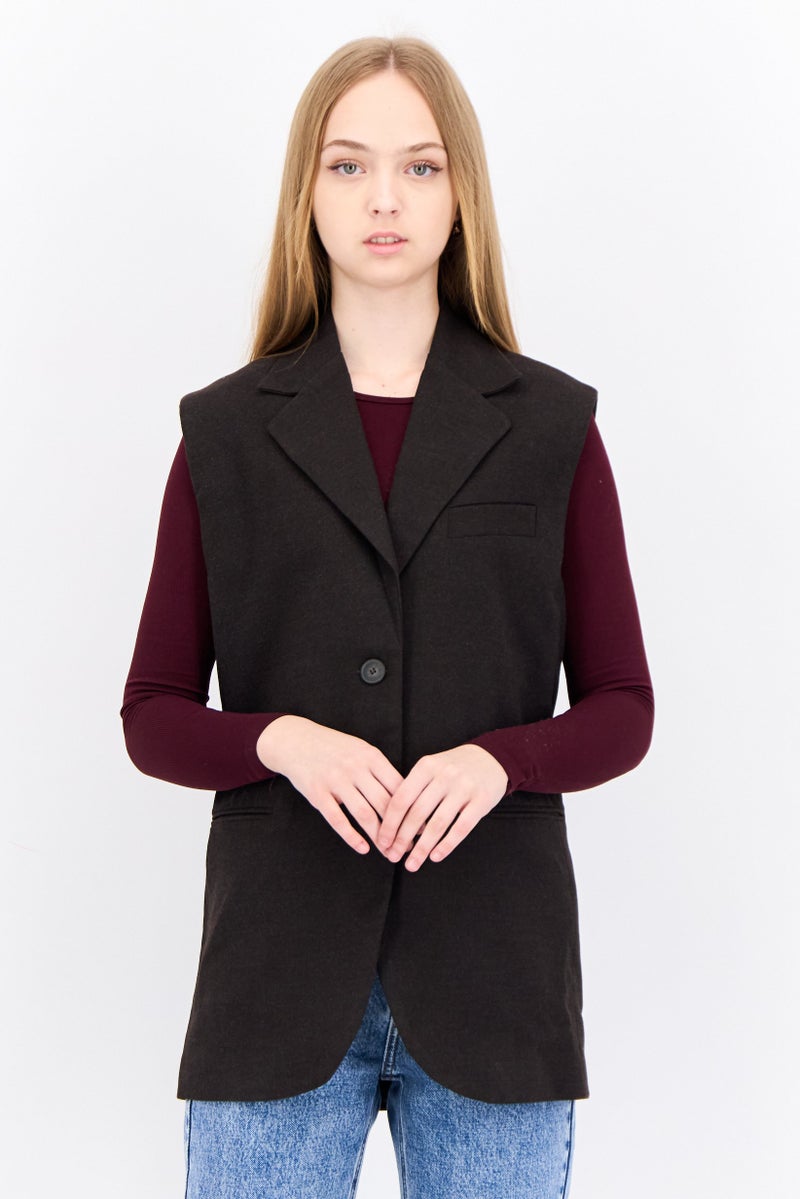 MANGO بليزر نسائي بدون أكمام بتصميم عادي، بني - Image 1