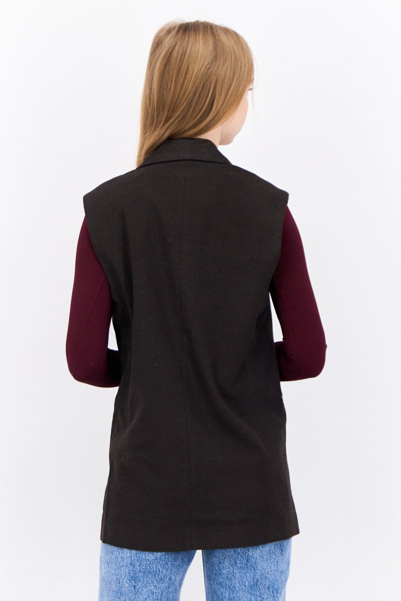 MANGO بليزر نسائي بدون أكمام بتصميم عادي، بني - Image 3