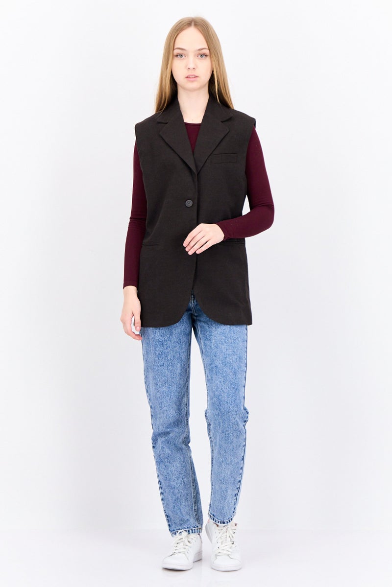 MANGO بليزر نسائي بدون أكمام بتصميم عادي، بني - Image 4