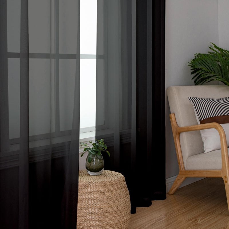 Simplebrand Black Sheer Curtains 72 Inches Long 2 Panels for Living Room, Rod Pockets Airy Window Treatments Voile Sheer Black Curtains Panels Lightweight for Front Back Patio Glass Door, 42" Width - Image 4