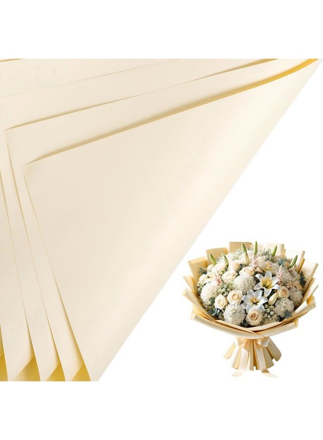 LeZakaa 20 Sheets Flower Wrapping Paper - Waterproof Reversible Floral Bouquet Paper - Cream Yellow Design for Valentine's Day, Mother's Day, Parties, Birthdays, Weddings, Baby Shower - Image 1