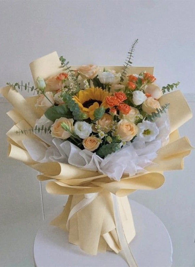 LeZakaa 20 Sheets Flower Wrapping Paper - Waterproof Reversible Floral Bouquet Paper - Cream Yellow Design for Valentine's Day, Mother's Day, Parties, Birthdays, Weddings, Baby Shower - Image 5