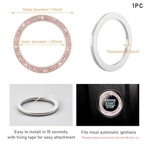 Kewucn Bling Crystal Double Rhinestone Car Engine Start Decoration Ring, Sparkling Push Start Button Sticker, Key Ignition & Knob Ring Decoration, Bling Car Interior Accessory(Peach) - Image 2