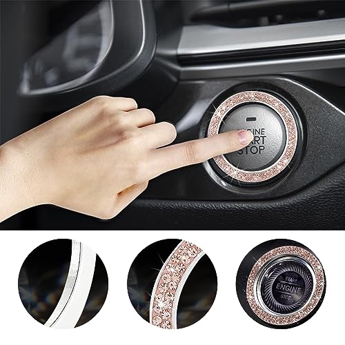 Kewucn Bling Crystal Double Rhinestone Car Engine Start Decoration Ring, Sparkling Push Start Button Sticker, Key Ignition & Knob Ring Decoration, Bling Car Interior Accessory(Peach) - Image 4