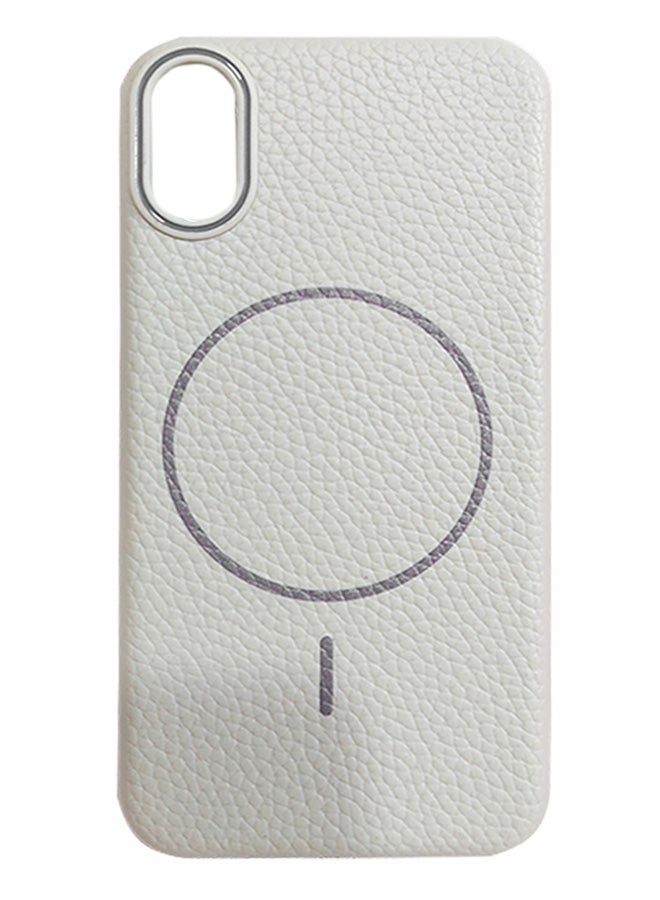 Magsafe Phone Case For iPhone XS Max With High Quality Rubber Frame And Slim Lychee Pattern Leather Case with Camera Lens Protection Shockproof Cover And support wireless Charging Leather Cover for iPhone XS Max - Beige  - Image 1