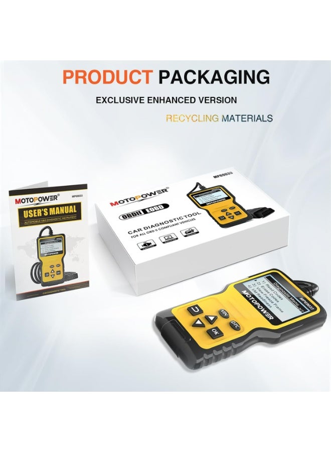 موتوباور جهاز فحص أعطال المحرك MP69033 OBD2 لقراءة الرموز وأداة فحص تشخيص CAN لجميع سيارات بروتوكول OBD II منذ عام 1996، باللون الأصفر - Image 2