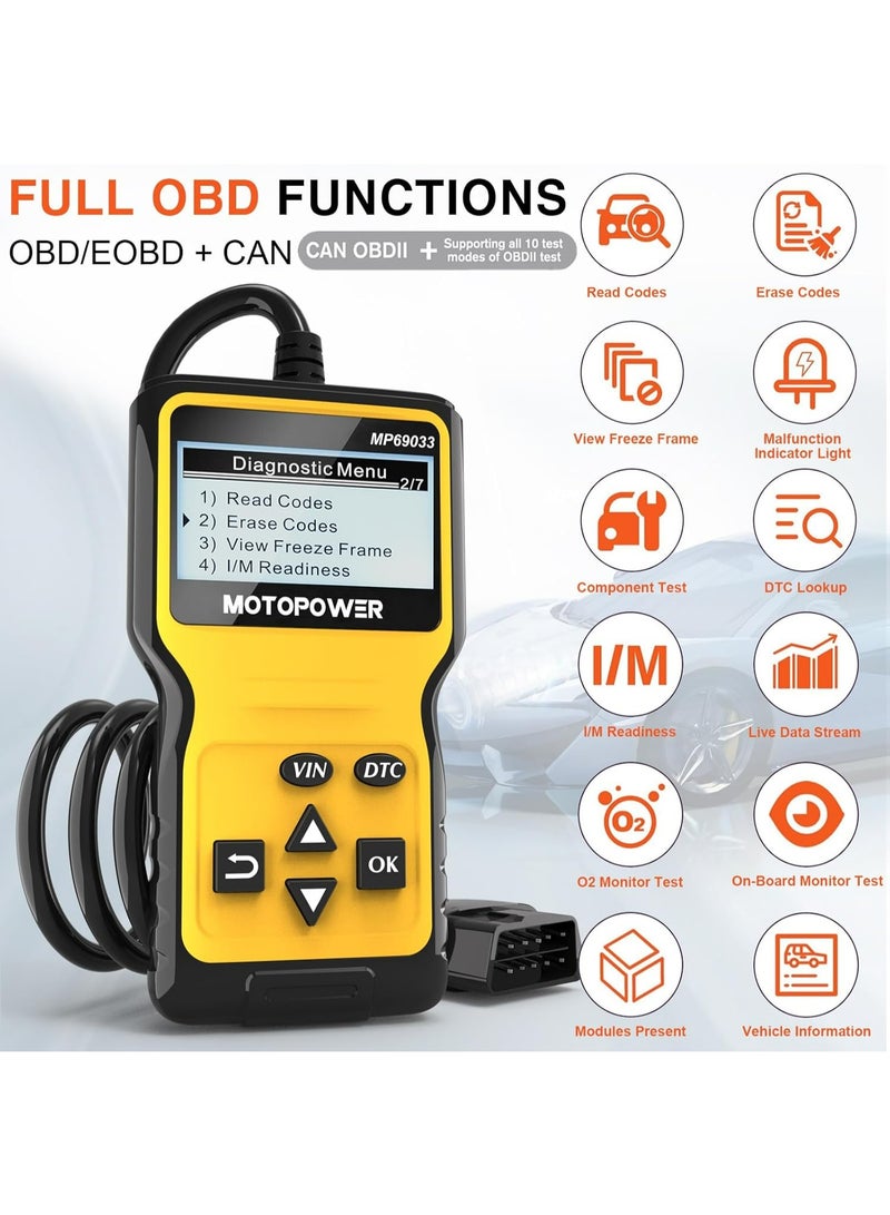 موتوباور جهاز فحص أعطال المحرك MP69033 OBD2 لقراءة الرموز وأداة فحص تشخيص CAN لجميع سيارات بروتوكول OBD II منذ عام 1996، باللون الأصفر - Image 5