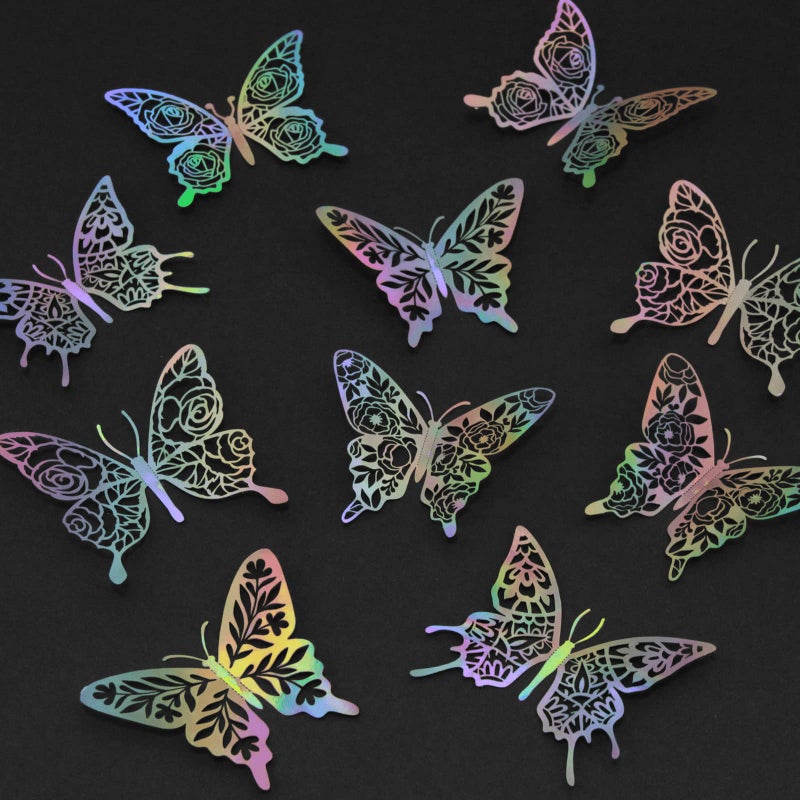 iinuu 60pcs 3D Rainbow Butterfly Stickers Decor Party Cake Decorations for Birthday Baby Shower Wedding Christmas Anniversary Removable Wall Stickers for Teen Girls Bedroom Bathroom