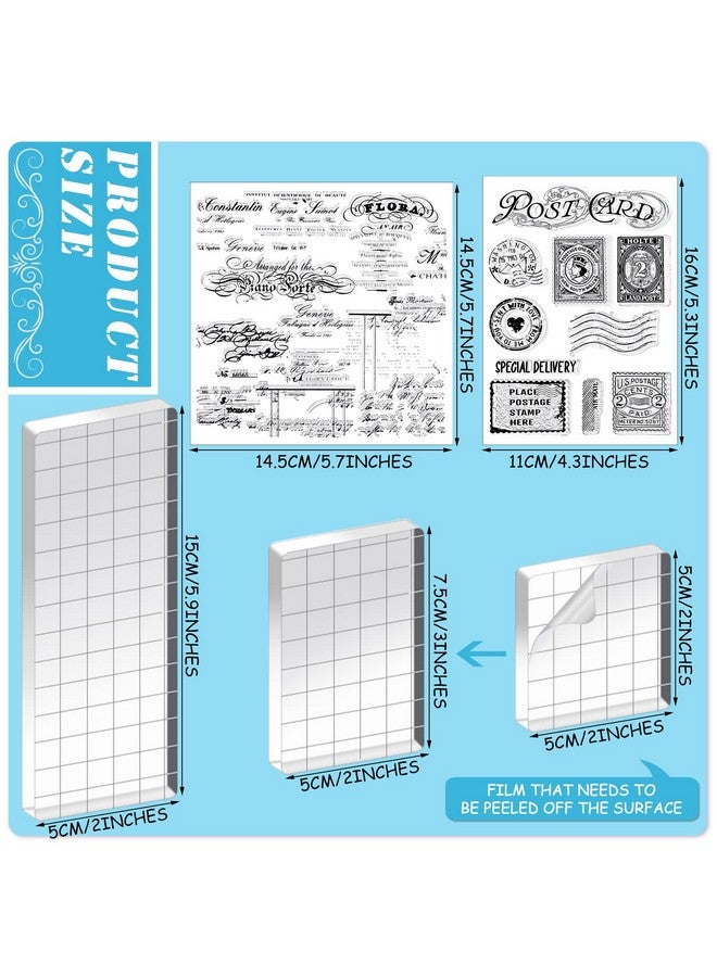 Yinder 4 Sheets Vintage Text Silicone Stamps Postage Clear Stamps Postcard Stamps 3 Pieces 3 Sizes Acrylic Sheet With Grid Lines For Card Making Photo Frame Scrapbooking Decor Diy Crafts - Image 4