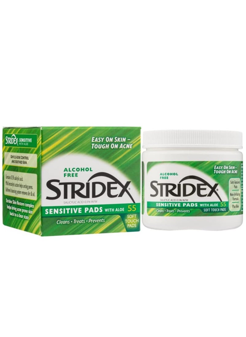 Stridex - Stridex Daily Acne Care Pads with Aloe Vera - Sensitive Skin - 55 Count - Image 1
