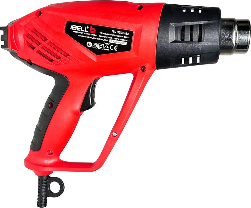 آي بيل IBL HG20-82C أداة الهواء الساخن 2000 واط، مسدس حرارة بدرجتي حرارة 350°C و 550°C، تدفق هواء 250 لتر/دقيقة و 550 لتر/دقيقة، مسدس هواء ساخن لإزالة الطلاء، انكماش PVC والأعمال اليدوية - Image 4