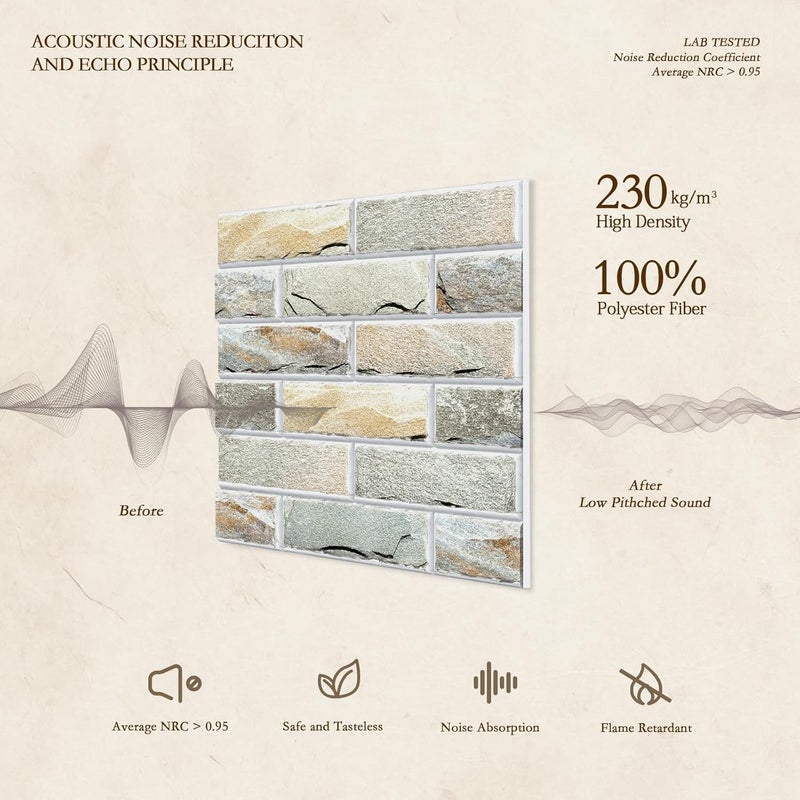 Jber 12 Pack Acoustic Panels Self-Adhesive, Brick Sound Proofing Panels, High Density Acoustic Wall Panels for Recording Studios, Game Room, Home, Office, 30x30x1cm (STONE, 30x30x1cm) - Image 3