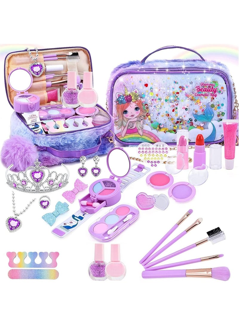 طقم مكياج للأطفال مجموعة مكياج قابلة للغسل مجموعة تجميل للفتيات. بنفسجي - Image 1