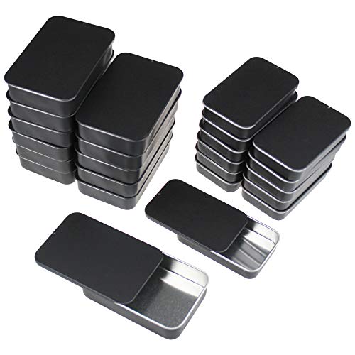 Goodma 24-Pack Slide Top Rectangular Metal Tin Containers for Candies Jewelry Crafts Pills Lip Balm Storage Survival Kit, Mixed Sizes (Black) - Image 1