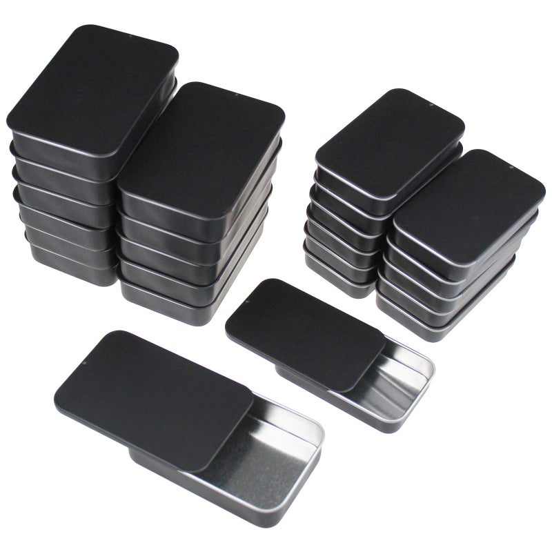 Goodma 24-Pack Slide Top Rectangular Metal Tin Containers for Candies Jewelry Crafts Pills Lip Balm Storage Survival Kit, Mixed Sizes (Black) - Image 5