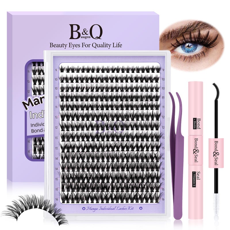 B&qaugen Lash Extension Kit for Beginners Eyelash Extension Kit Manga Lash Clusters Kit 280 PCS Individual Lashes Kit Volume 40D Soft D Curl Eye Lash Extension Lash Kit(Manga-40D-D-9-16MIX) - Image 1