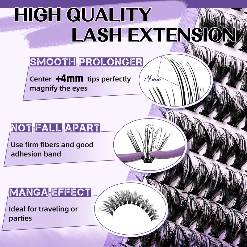 B&qaugen Lash Extension Kit for Beginners Eyelash Extension Kit Manga Lash Clusters Kit 280 PCS Individual Lashes Kit Volume 40D Soft D Curl Eye Lash Extension Lash Kit(Manga-40D-D-9-16MIX) - Image 3