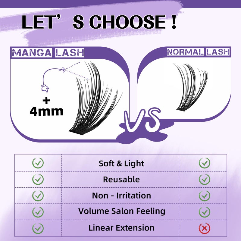 B&qaugen Lash Extension Kit for Beginners Eyelash Extension Kit Manga Lash Clusters Kit 280 PCS Individual Lashes Kit Volume 40D Soft D Curl Eye Lash Extension Lash Kit(Manga-40D-D-9-16MIX) - Image 4