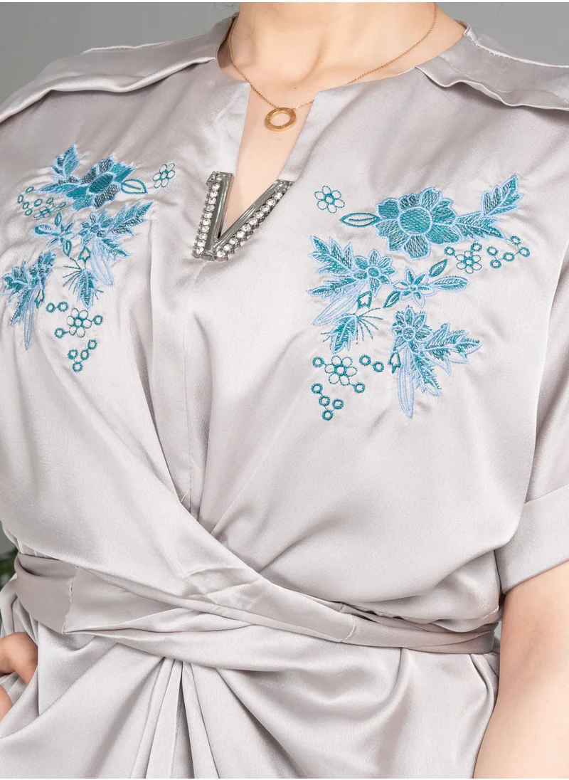IKKXA Two Pieces Pant and Blouse Modern Set CJ1030 Blue