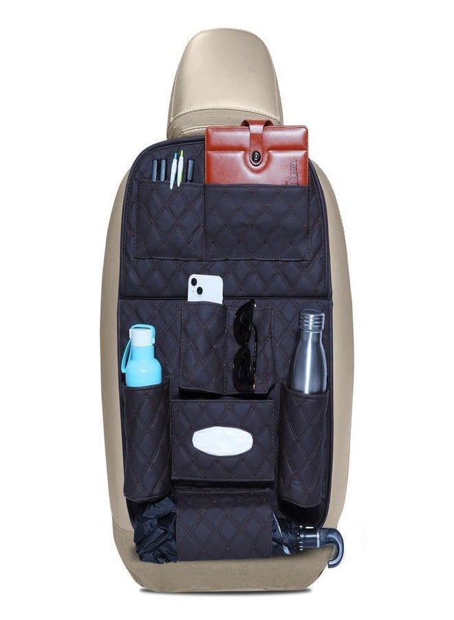 Auto Oprema Universal PU Leather Auto Car Seat Back Organizer with Foldable Dining Table Tray – Multi-Pocket Storage, Tablet Holder, Bottle & Tissue Paper Holder Car Backseat Organizer - Image 1