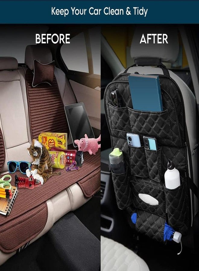 Auto Oprema Universal PU Leather Auto Car Seat Back Organizer with Foldable Dining Table Tray – Multi-Pocket Storage, Tablet Holder, Bottle & Tissue Paper Holder Car Backseat Organizer - Image 3