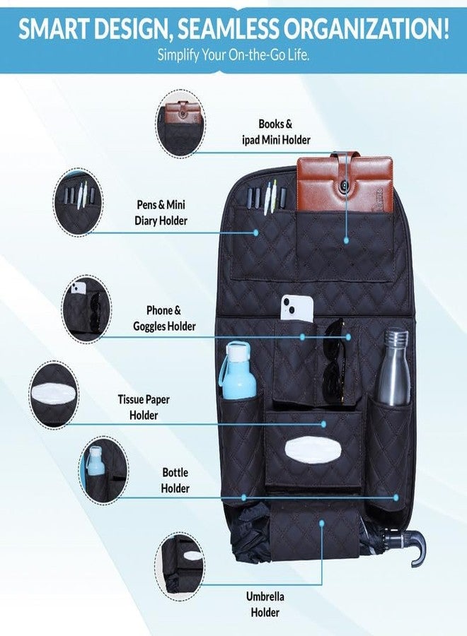 Auto Oprema Universal PU Leather Auto Car Seat Back Organizer with Foldable Dining Table Tray – Multi-Pocket Storage, Tablet Holder, Bottle & Tissue Paper Holder Car Backseat Organizer - Image 2