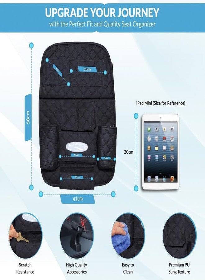 Auto Oprema Universal PU Leather Auto Car Seat Back Organizer with Foldable Dining Table Tray – Multi-Pocket Storage, Tablet Holder, Bottle & Tissue Paper Holder Car Backseat Organizer - Image 4