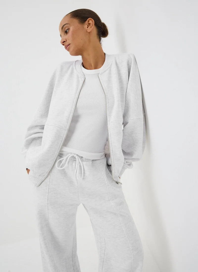ماتلان Grey Collar Seam Zip Up Sweatshirt