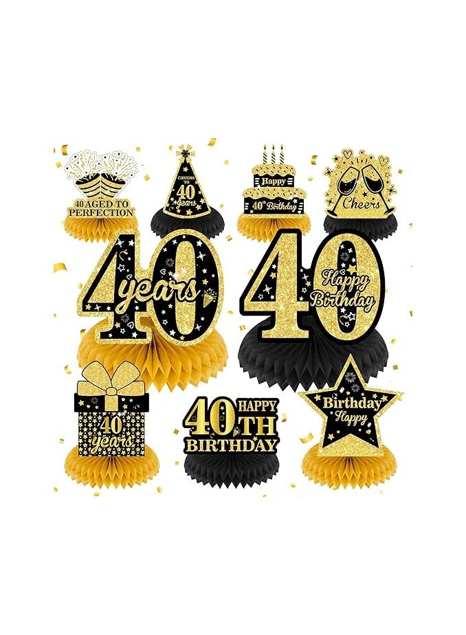 9Pcs 40th Birthday Decorations Black Gold Happy 40th Birthday Honeycomb Centerpieces for Tables Decorations Cheers to 40 Years Table Toppers Centerpieces for Men Women 40 Years Old Party Supplies  - Image 1