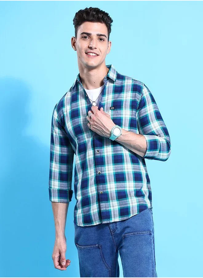 شركة المرآب الهندية Men Slim Fit Checkered Full Sleeves Spread Collar Casual Shirt