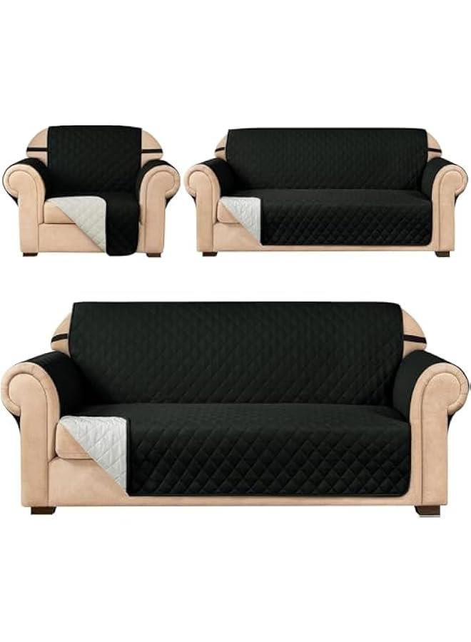 HOOKOR 230x170CM Sofa Covers Reversible Waterproof with Elastic Straps, Sofa Protectors from Pets, Waterproof Non-Slip Furniture couch cover, Washable Checked Pattern Thick Quilted (Black, 2 Seat) - Image 1
