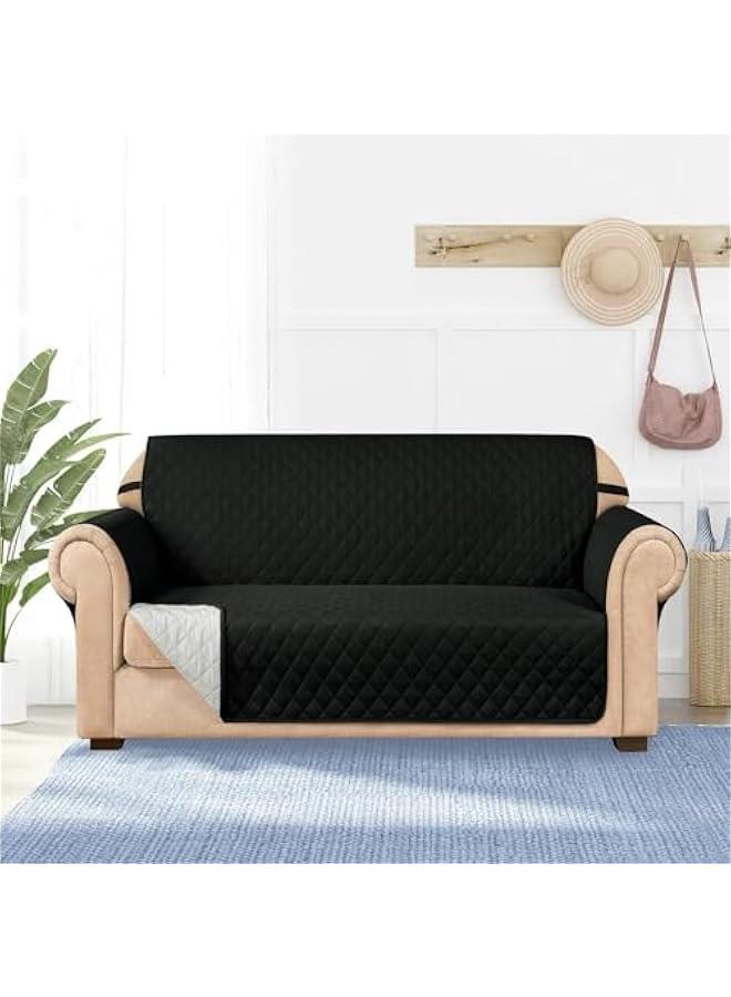 HOOKOR 230x170CM Sofa Covers Reversible Waterproof with Elastic Straps, Sofa Protectors from Pets, Waterproof Non-Slip Furniture couch cover, Washable Checked Pattern Thick Quilted (Black, 2 Seat) - Image 2