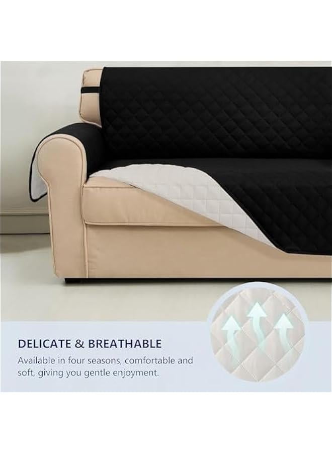 HOOKOR 230x170CM Sofa Covers Reversible Waterproof with Elastic Straps, Sofa Protectors from Pets, Waterproof Non-Slip Furniture couch cover, Washable Checked Pattern Thick Quilted (Black, 2 Seat) - Image 4