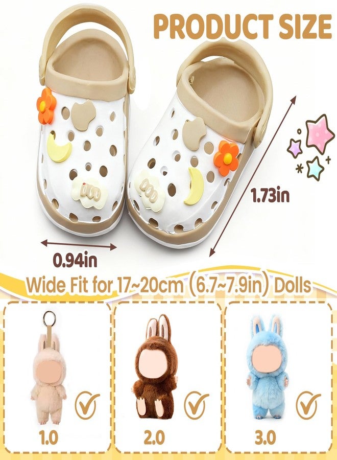 OLLBIT Doll Shoes,6.7in(17cm) Plastic Doll Dress up Shoes,Doll Decoration Accessories for Mini Clog Shoes with Cute Decoratives,Dual-Tone Oil Painting Design with Removable Ornament (Khaki) - Image 2