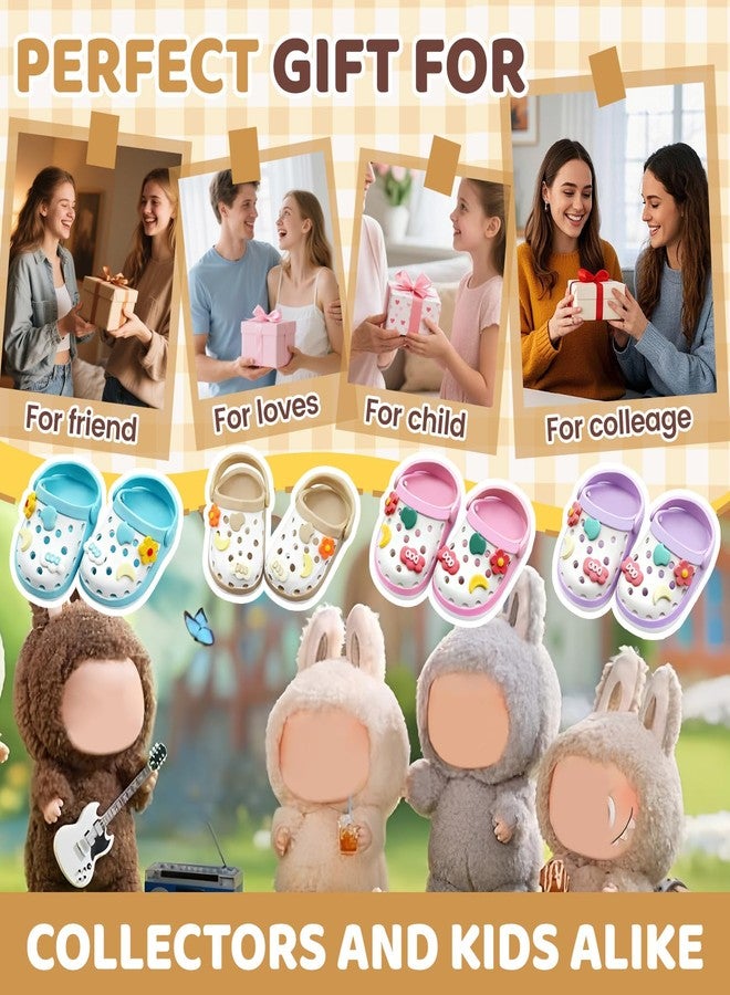 OLLBIT Doll Shoes,6.7in(17cm) Plastic Doll Dress up Shoes,Doll Decoration Accessories for Mini Clog Shoes with Cute Decoratives,Dual-Tone Oil Painting Design with Removable Ornament (Khaki) - Image 5
